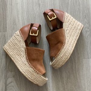 Marc Fisher Adalyn Espadrille Wedge Sandal in Tan/Saddle Suede Leather Size 9